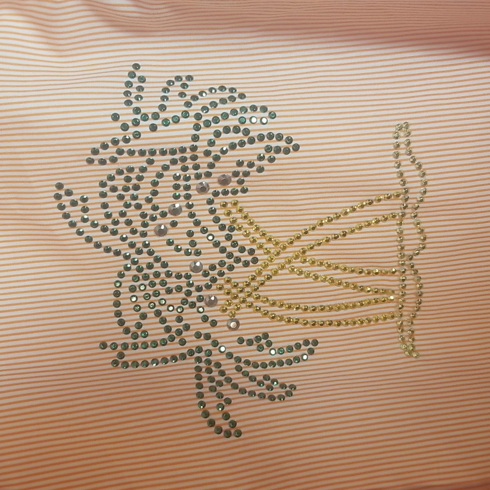 Orange pinstripe XL Las Olas Women's blouse, button up with  bedazzled decor - Picture 3 of 5